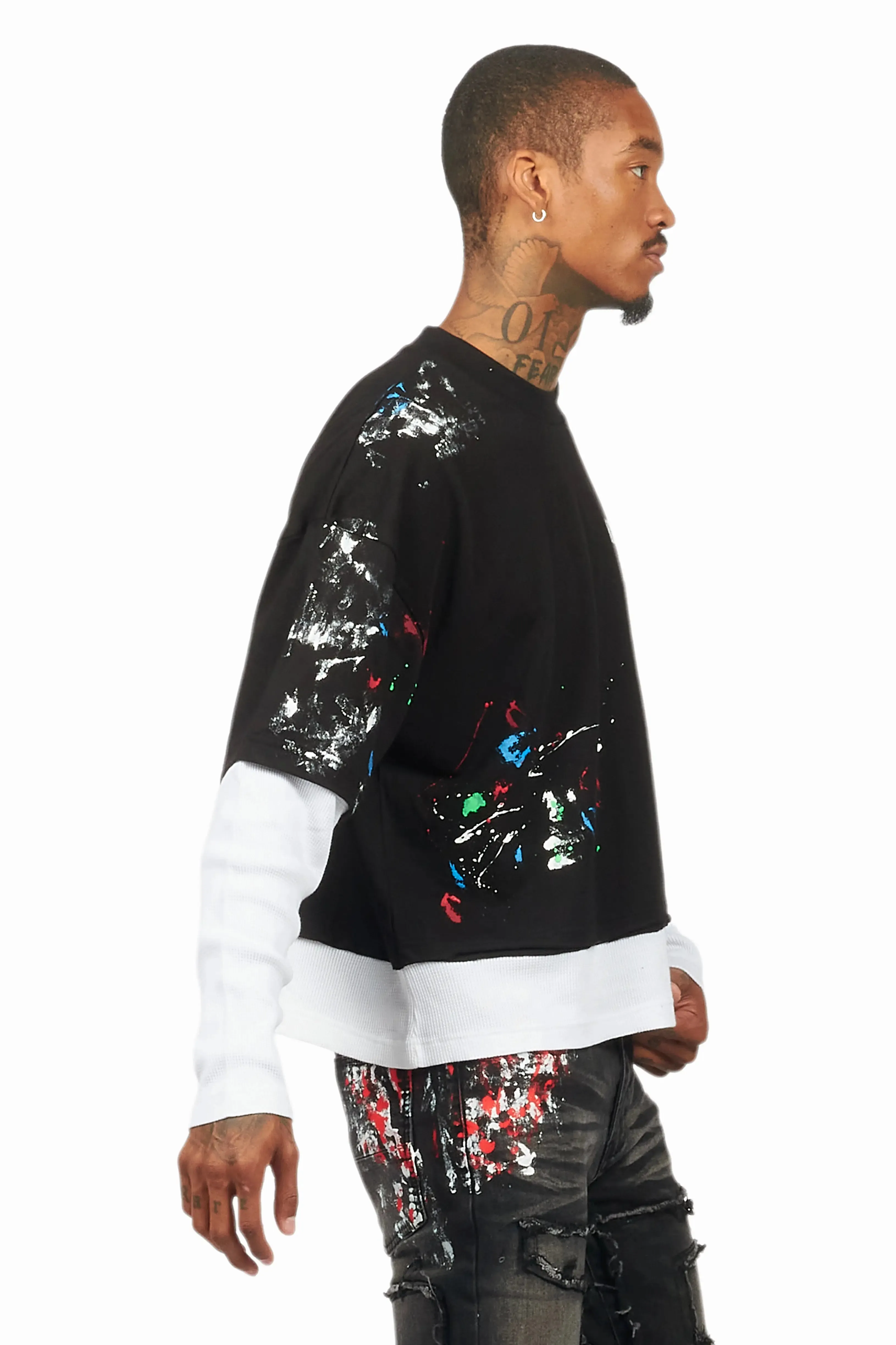 Odell Black Thermal Double Layer Boxy Crop T-Shirt sold by Rockstar Original product image thumbnail 3