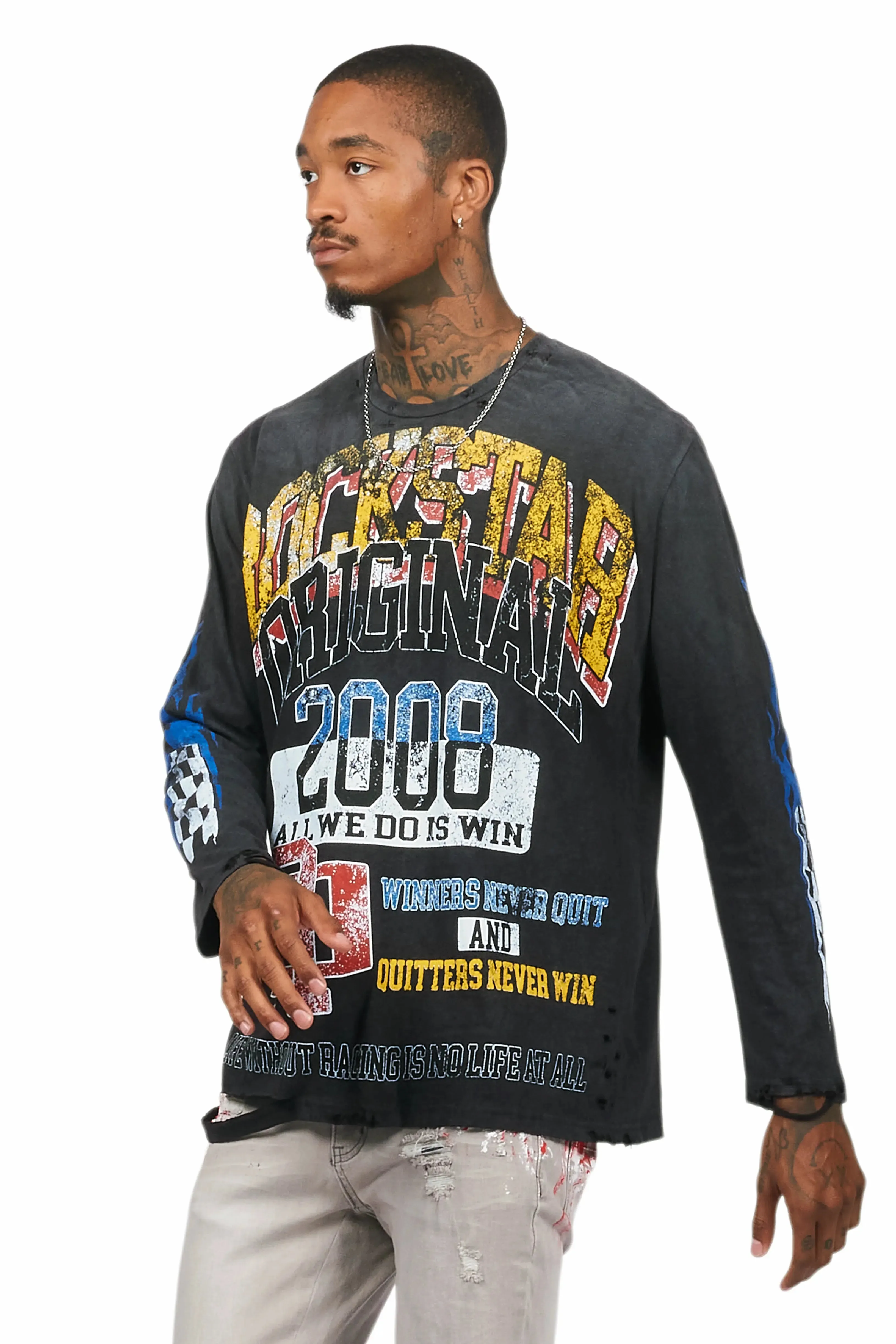 Colorful Race Vintage Black Long Sleeve Graphic T-Shirt sold by Rockstar Original product image thumbnail 5