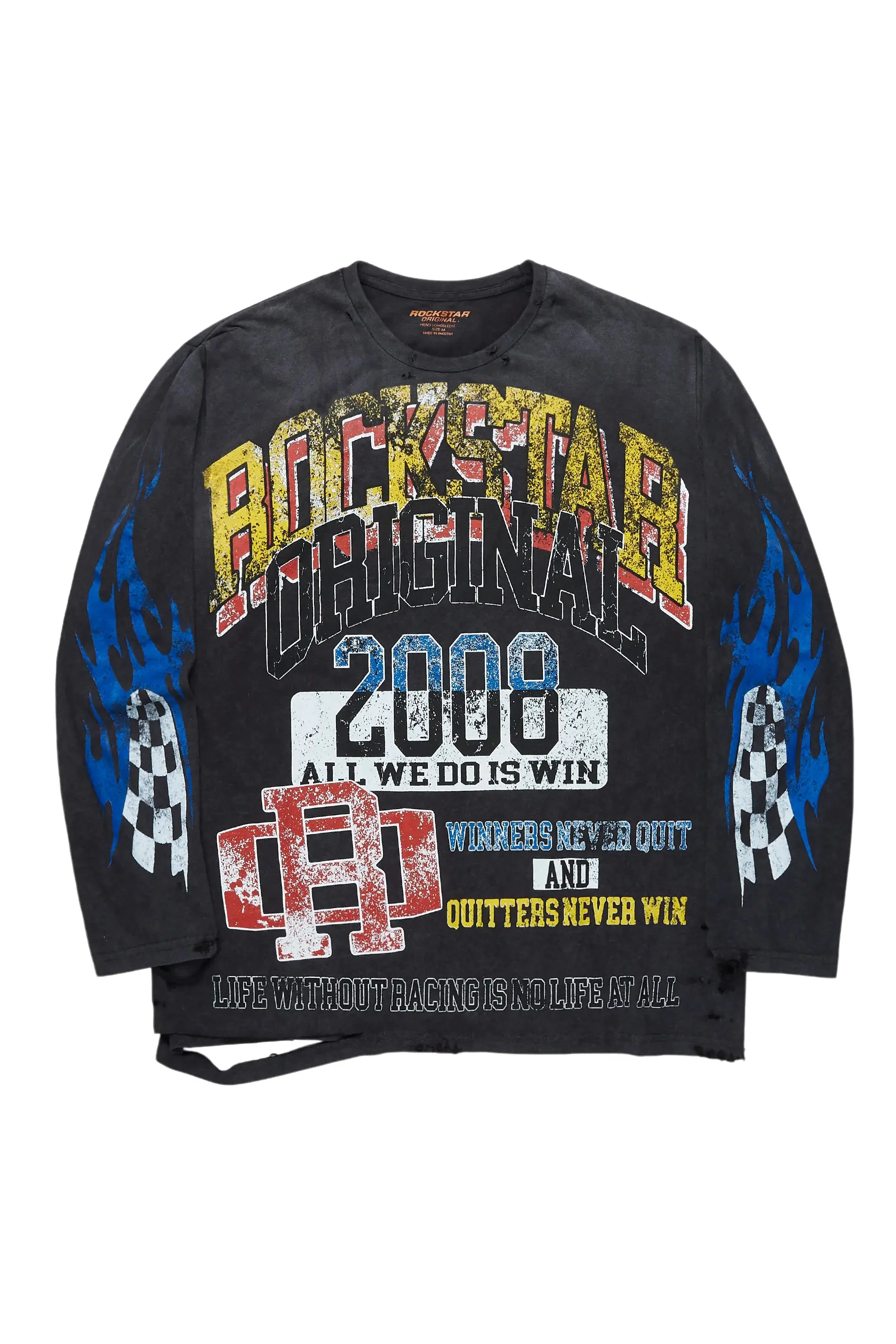 Colorful Race Vintage Black Long Sleeve Graphic T-Shirt sold by Rockstar Original