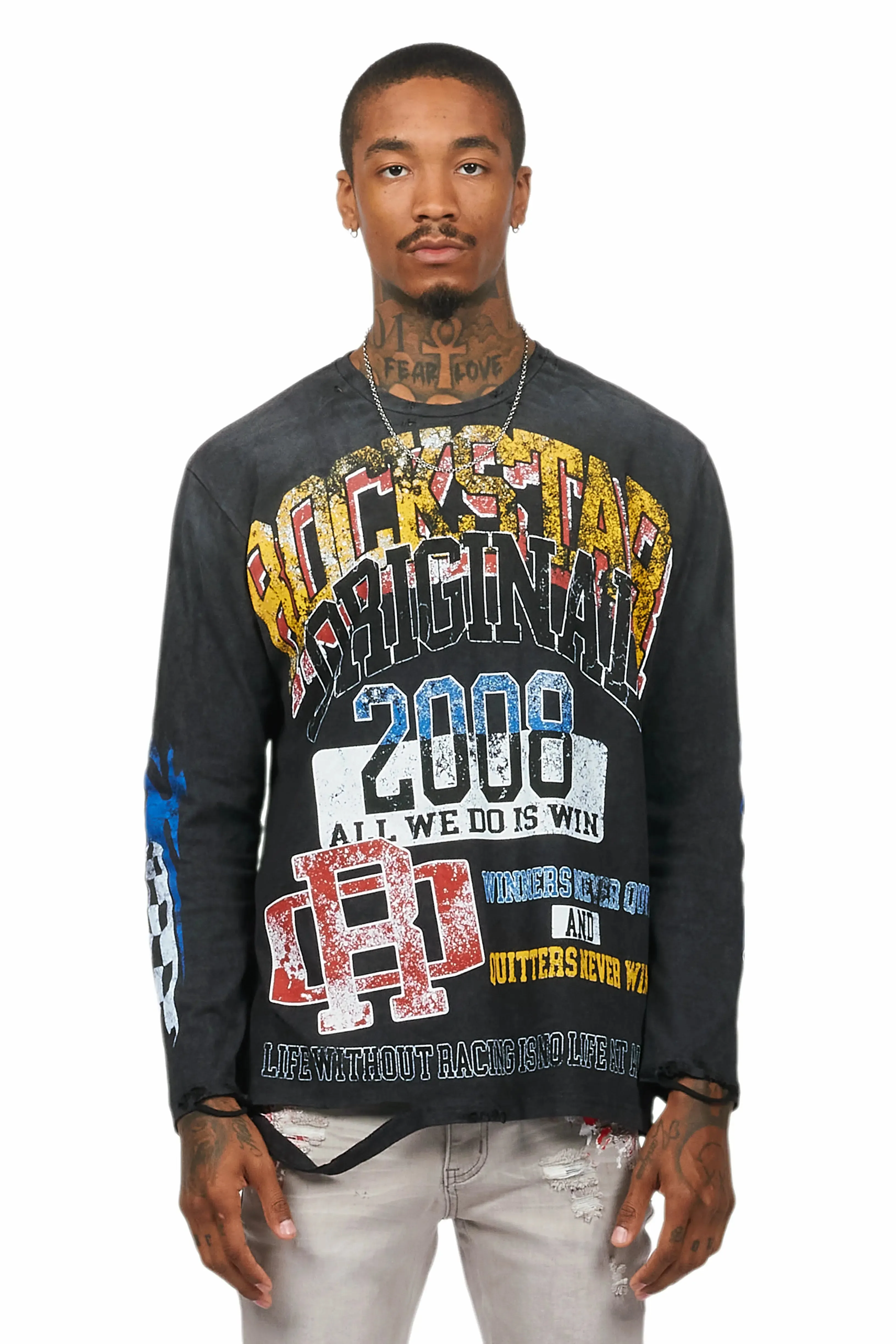 Colorful Race Vintage Black Long Sleeve Graphic T-Shirt sold by Rockstar Original product image thumbnail 2