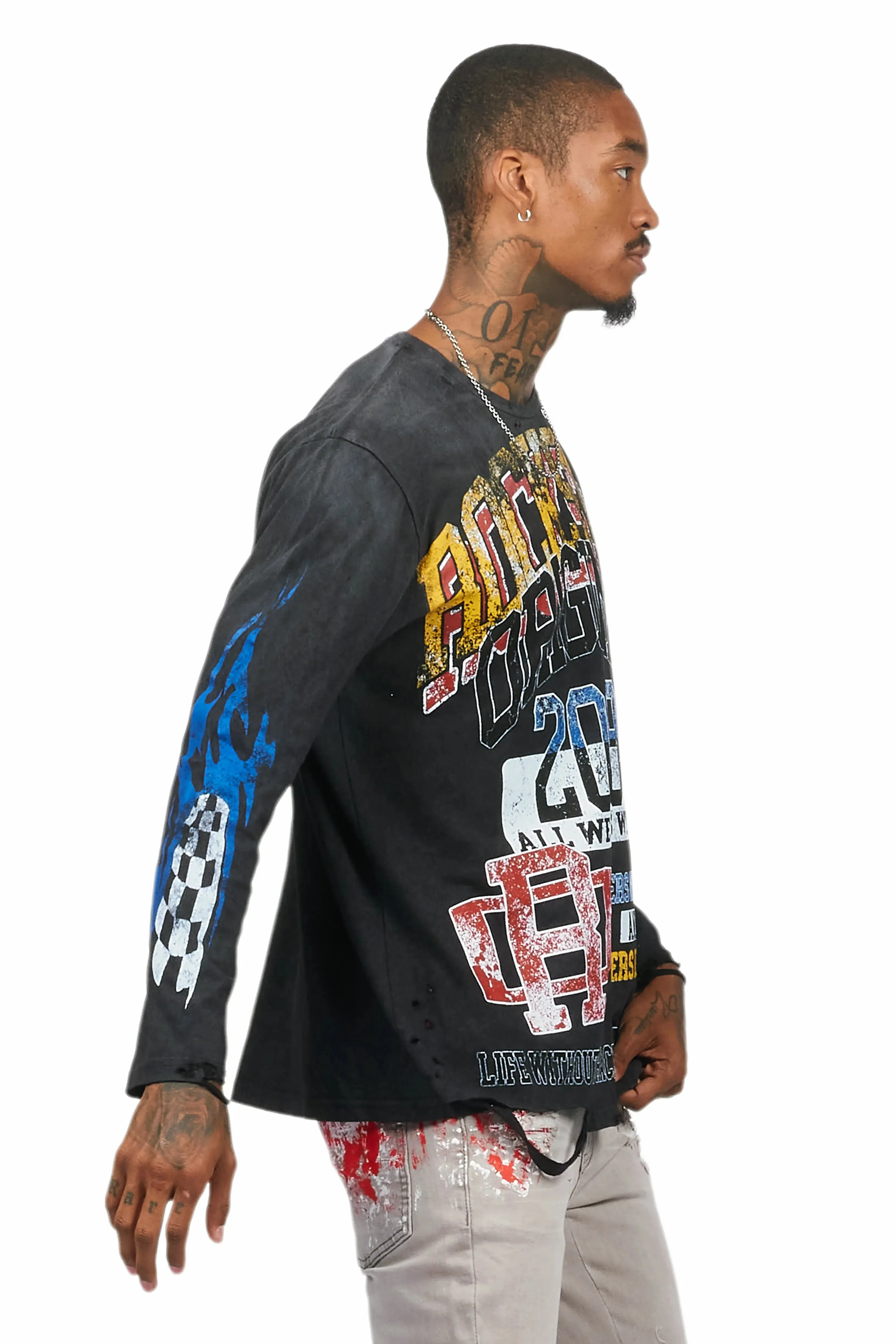 Colorful Race Vintage Black Long Sleeve Graphic T-Shirt sold by Rockstar Original product image thumbnail 3