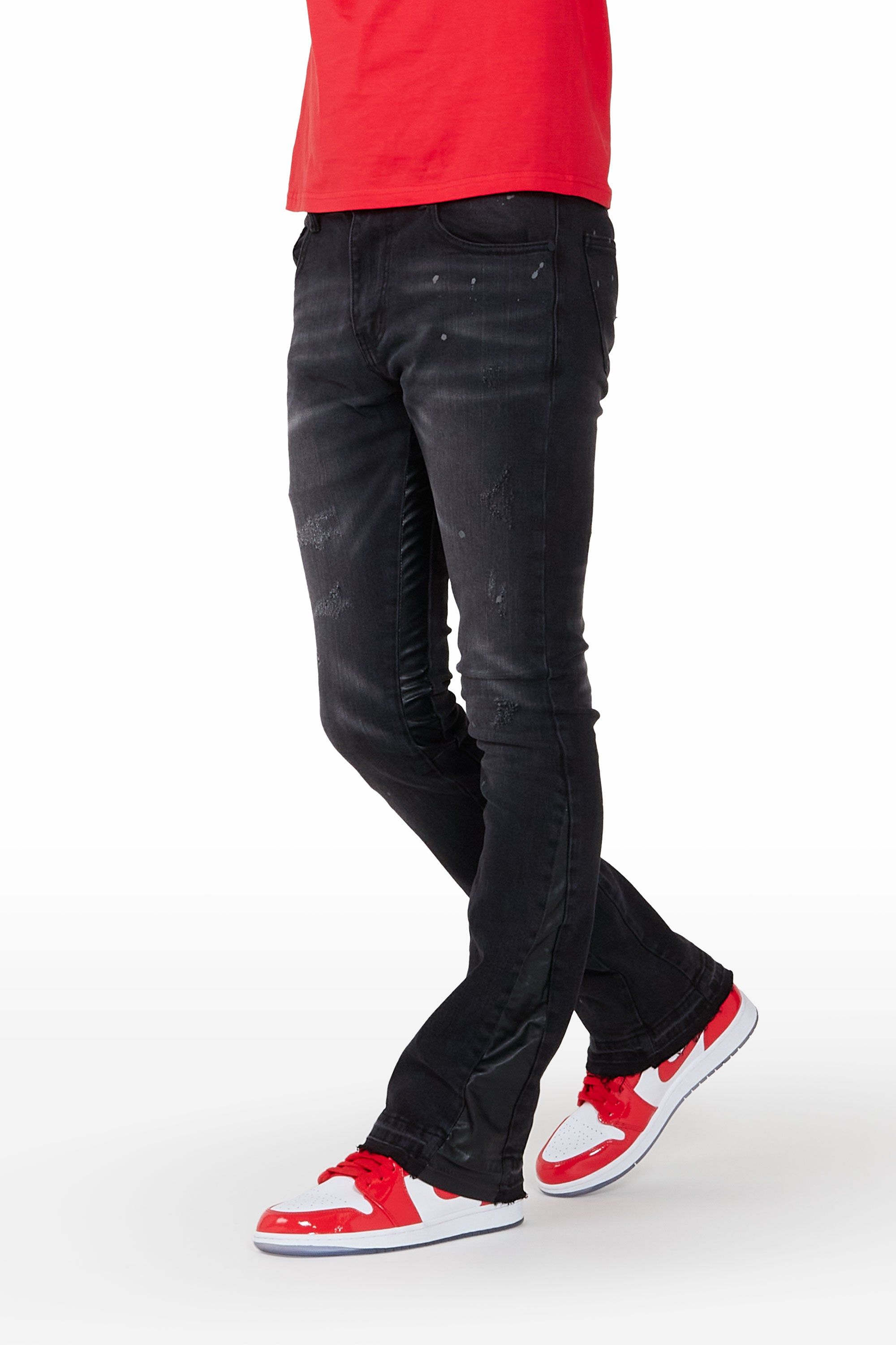 Jakob Black Stacked Flare Jean sold by Rockstar Original