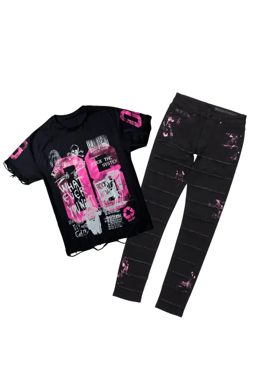 Grill Black/Pink T-Shirt/Slim Fit Jean Set sold by Rockstar Original