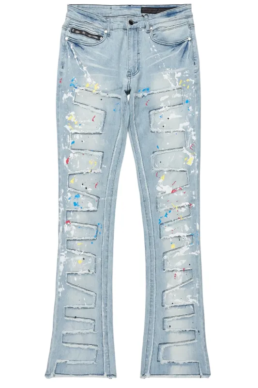 Shaddie Light Blue Painter Stacked Flare Jean sold by Rockstar Original