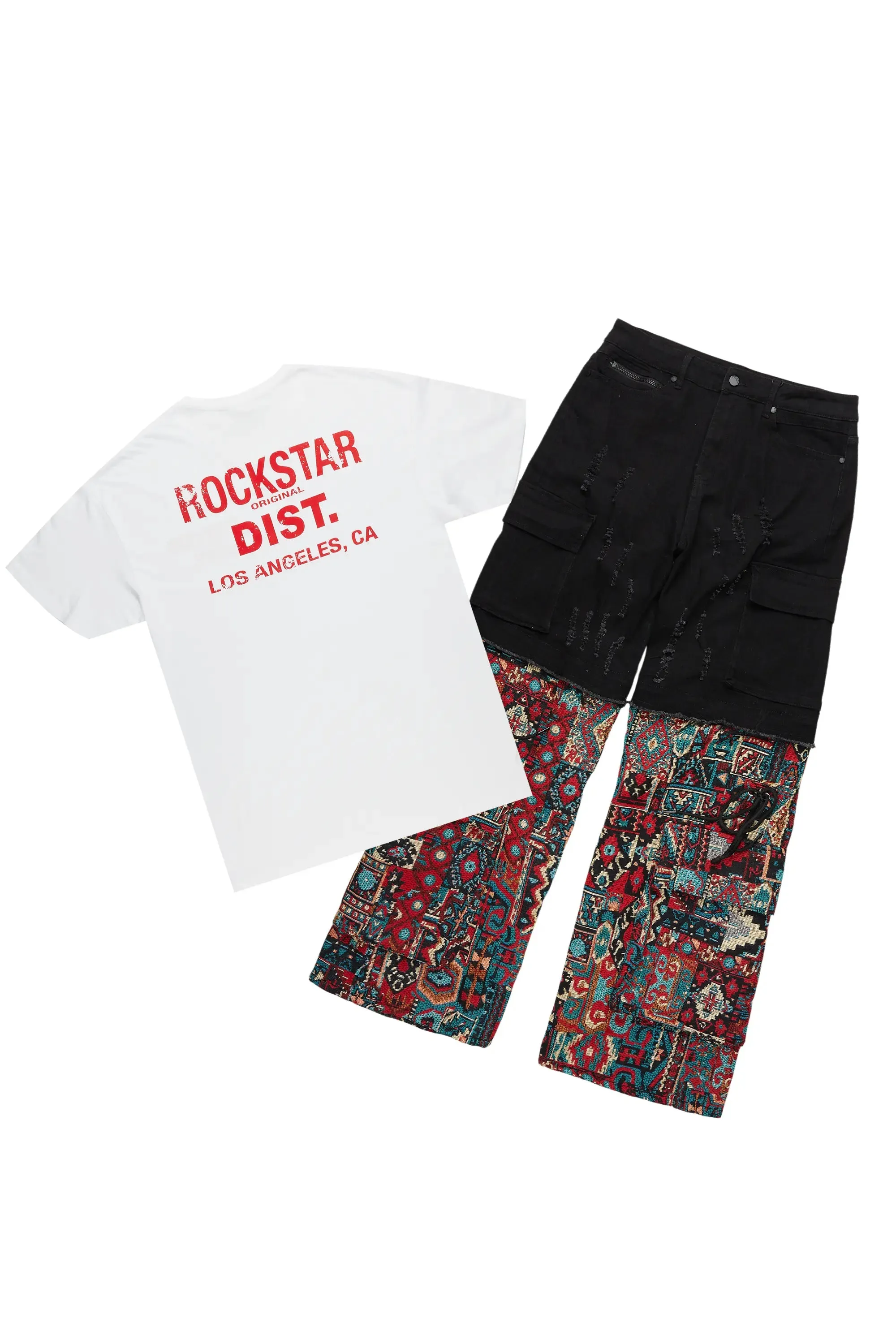 Lake White/Red T-Shirt/Tapestry Baggy Jean Bundle sold by Rockstar Original