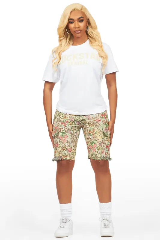Tamia White/Beige T-Shirt Short Set sold by Rockstar Original