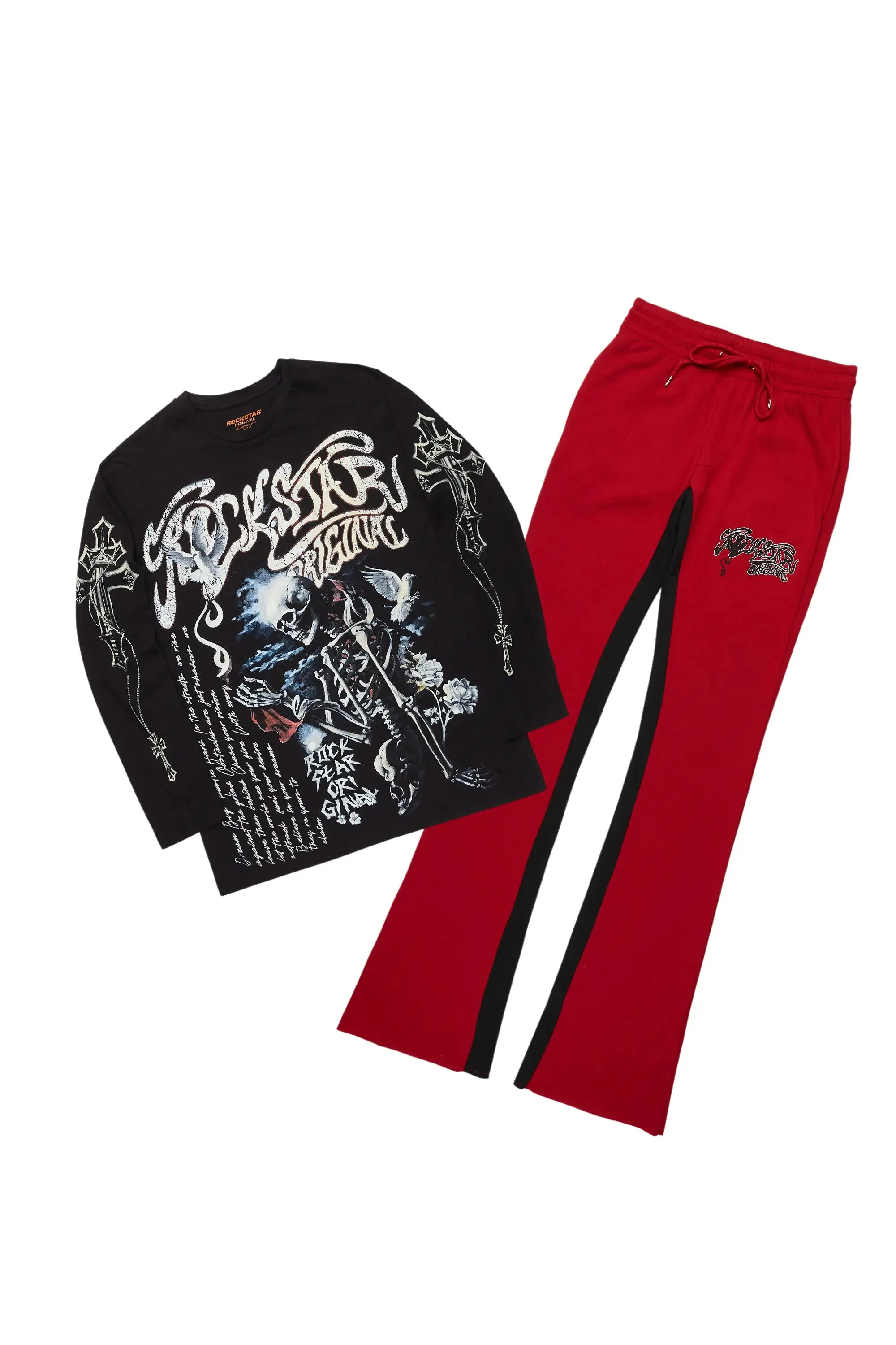 Danby Black/Burgundy Long Sleeve T-Shirt/Baggy Pant Set sold by Rockstar Original