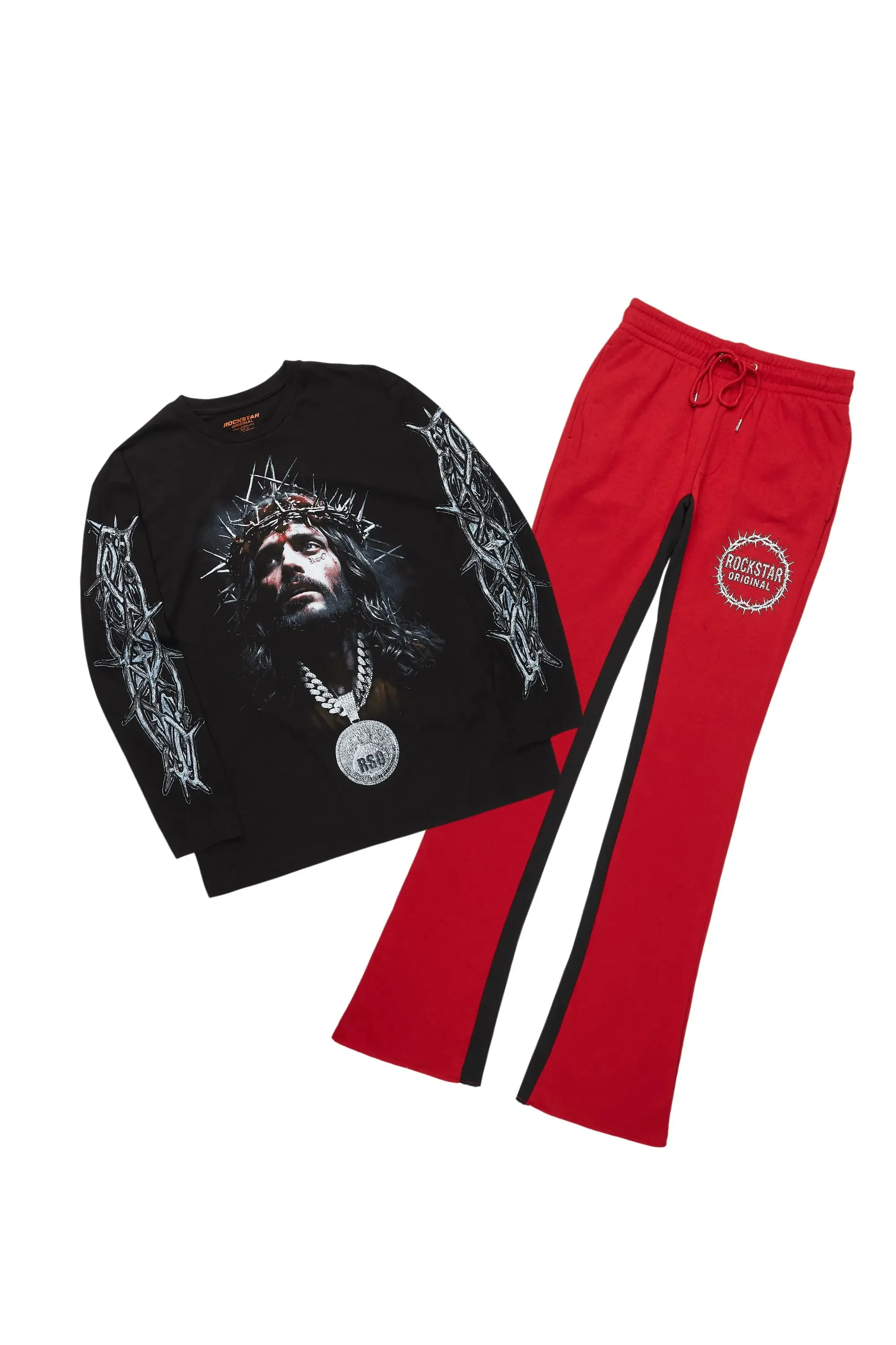 Amina Black/Burgundy Long Sleeve T-Shirt/Baggy Pant Set sold by Rockstar Original