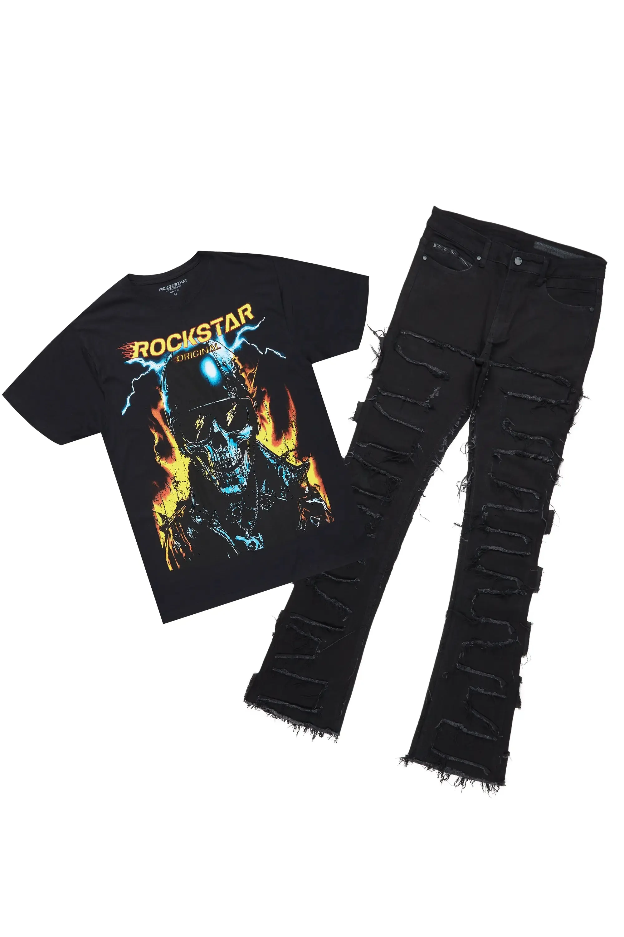 Balius Black T-Shirt/Stacked Flare Jean Bundle sold by Rockstar Original