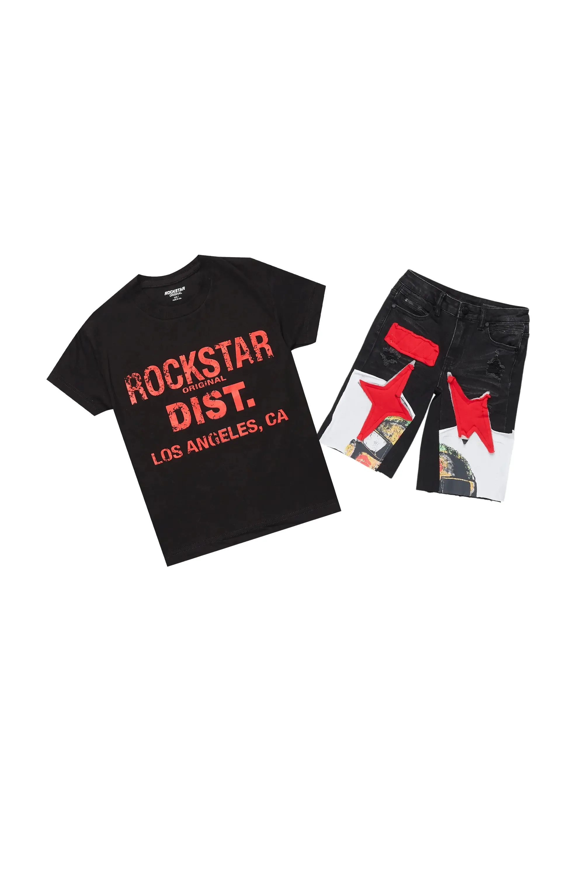 Boys Sava Black/Red T-Shirt/Denim Short Set sold by Rockstar Original