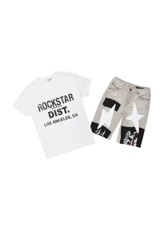 Boys Valo White/Grey T-Shirt/Denim Short Set sold by Rockstar Original