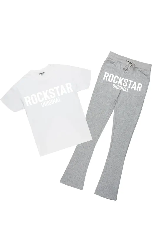 Sana White/Grey T-Shirt/Stacked Track Pant Set sold by Rockstar Original