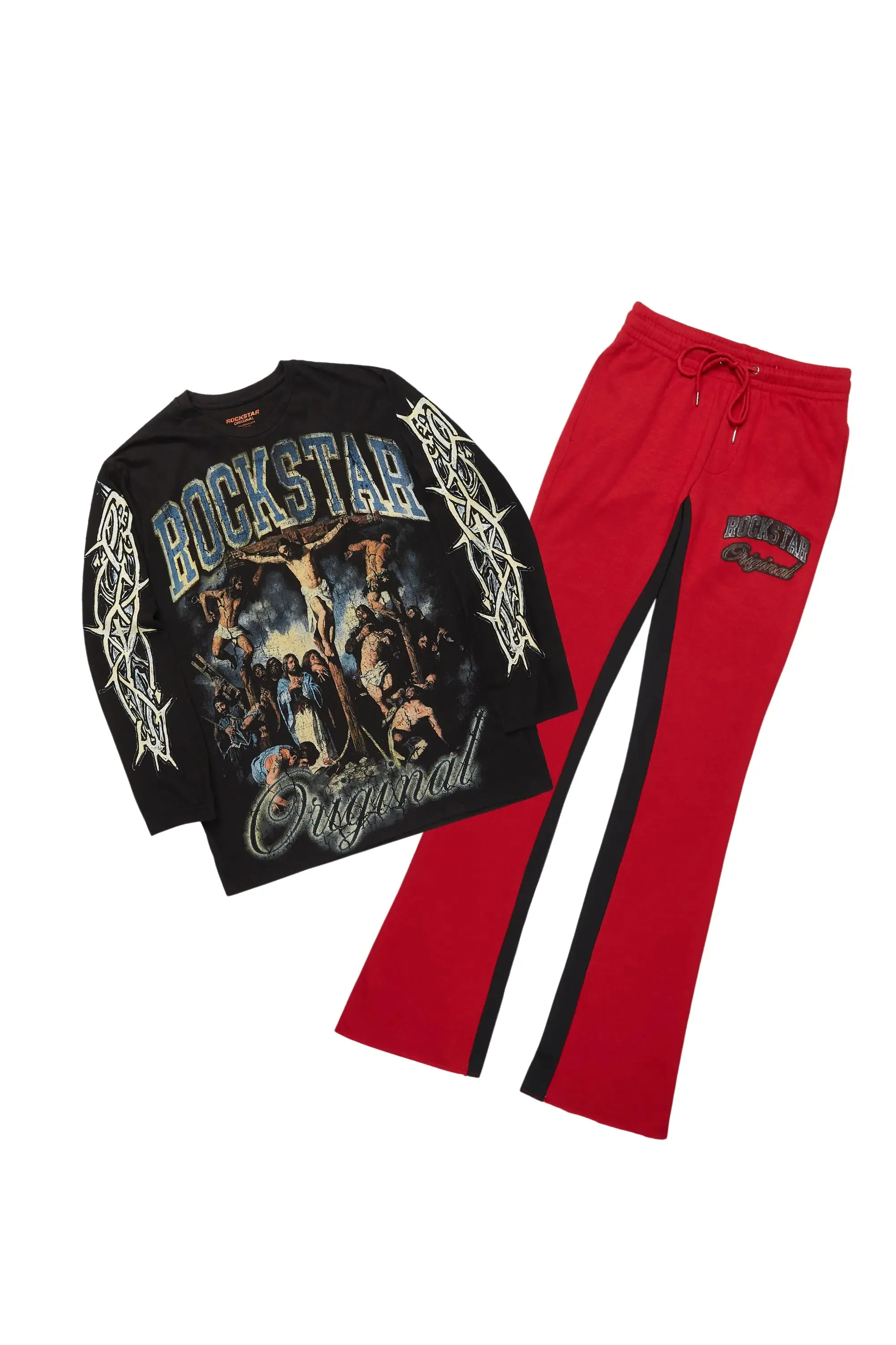 Waller Black/Burgundy Long Sleeve T-Shirt/Baggy Pant Set sold by Rockstar Original