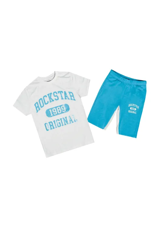 Boys Members White/Blue T-Shirt/Short Set sold by Rockstar Original