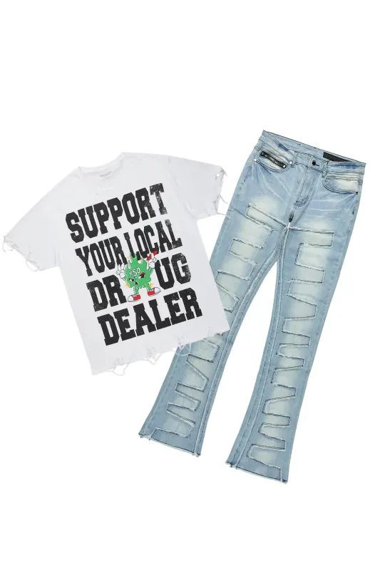 Tarl White T-Shirt/Stacked Flare Jean Bundle sold by Rockstar Original