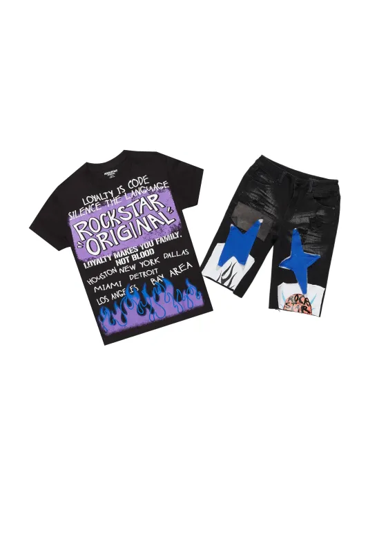 Boys Beno Black T-Shirt/Denim Short Set sold by Rockstar Original