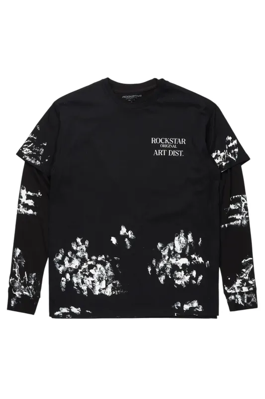 Filip Black Double Layer Long Sleeve Graphic T-Shirt sold by Rockstar Original