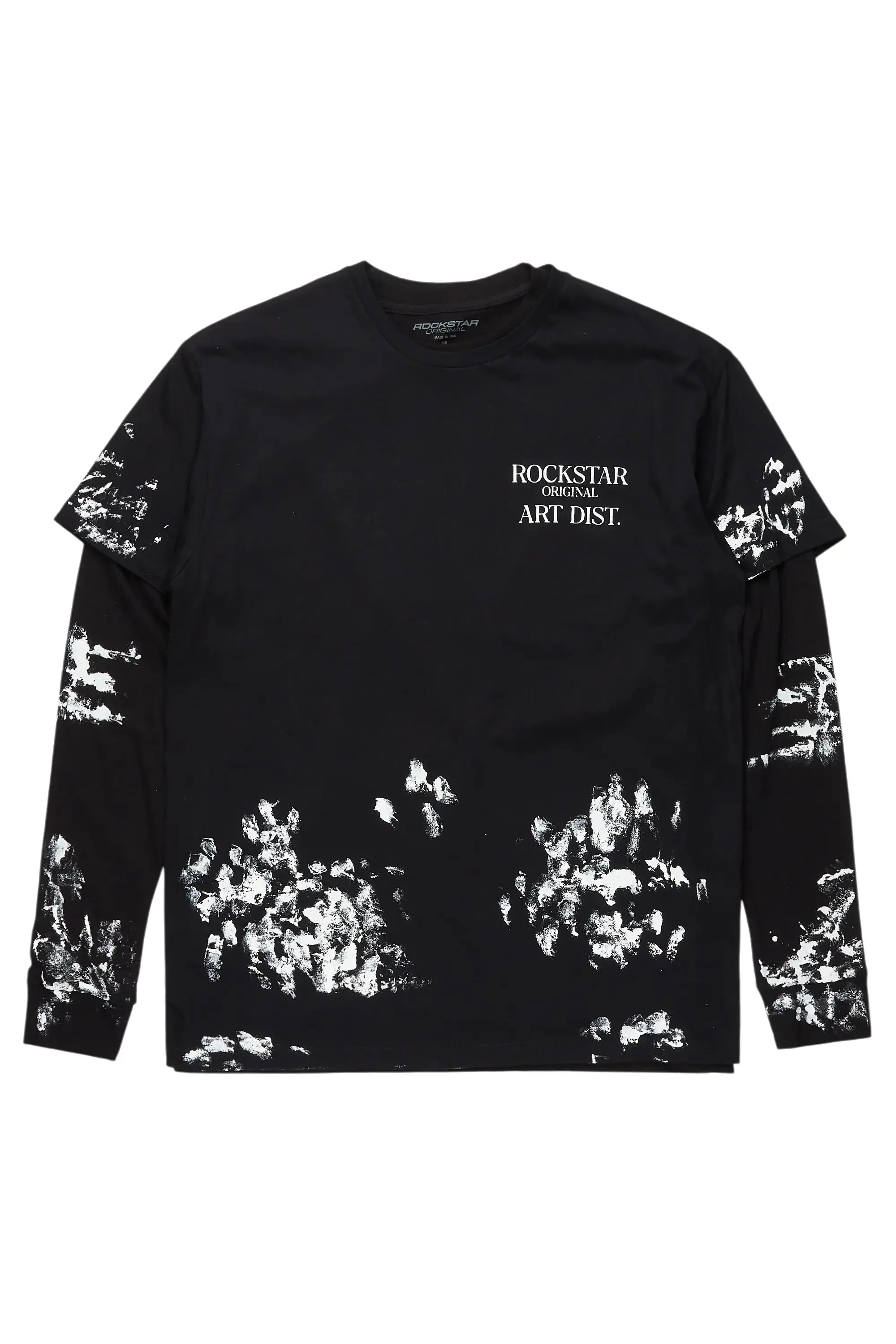 Filip Black Double Layer Long Sleeve Graphic T-Shirt sold by Rockstar Original