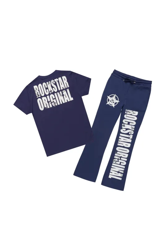 Boys Keve Navy T-Shirt Flare Sweat Pant Set sold by Rockstar Original