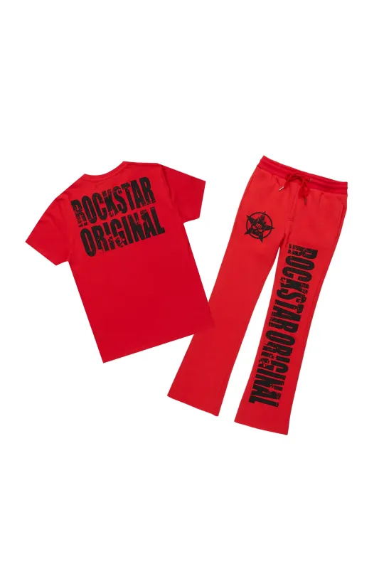 Boys Keve Red T-Shirt Flare Sweat Pant Set sold by Rockstar Original