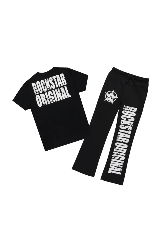 Boys Keve Black T-Shirt Flare Sweat Pant Set sold by Rockstar Original