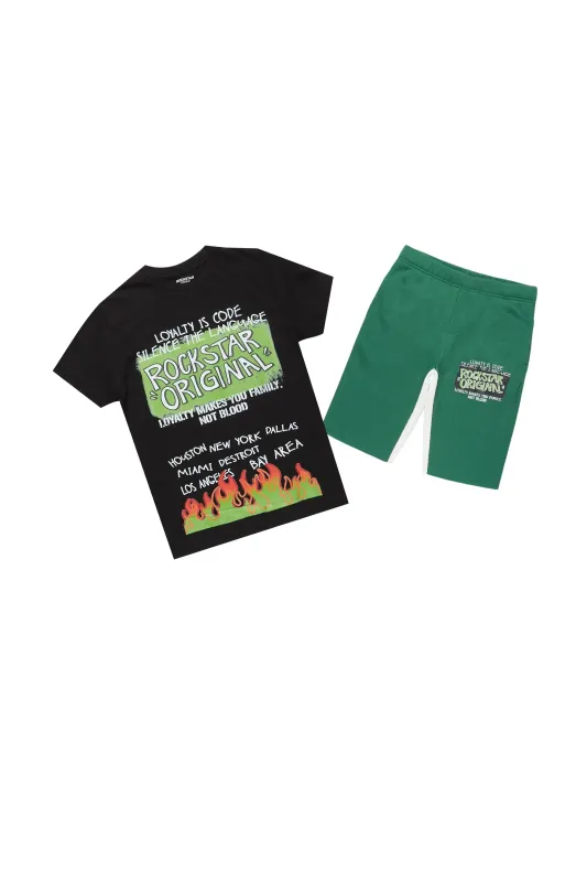 Boys Beno Black/Green T-Shirt/Short Set sold by Rockstar Original