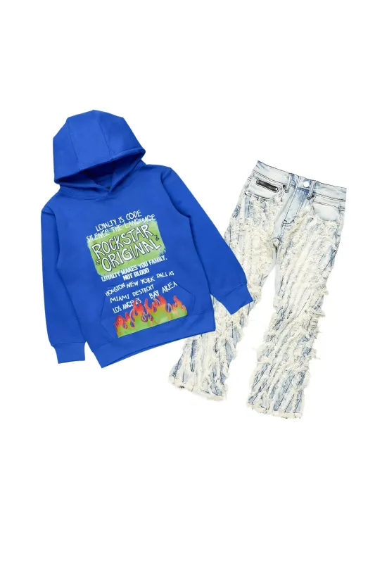 Boys Beno Blue Hoodie/Stacked Flare Jean Set sold by Rockstar Original