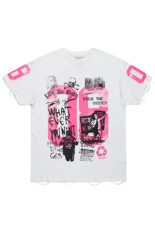 Grill White/Pink Graphic Oversized T-Shirt sold by Rockstar Original