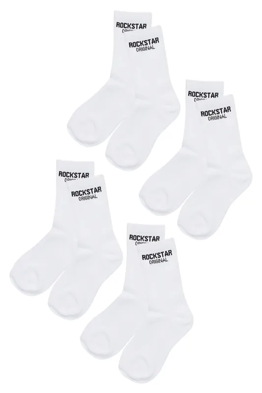 Womens Rockstar Dist White Basic Socks 4 Pack sold by Rockstar Original