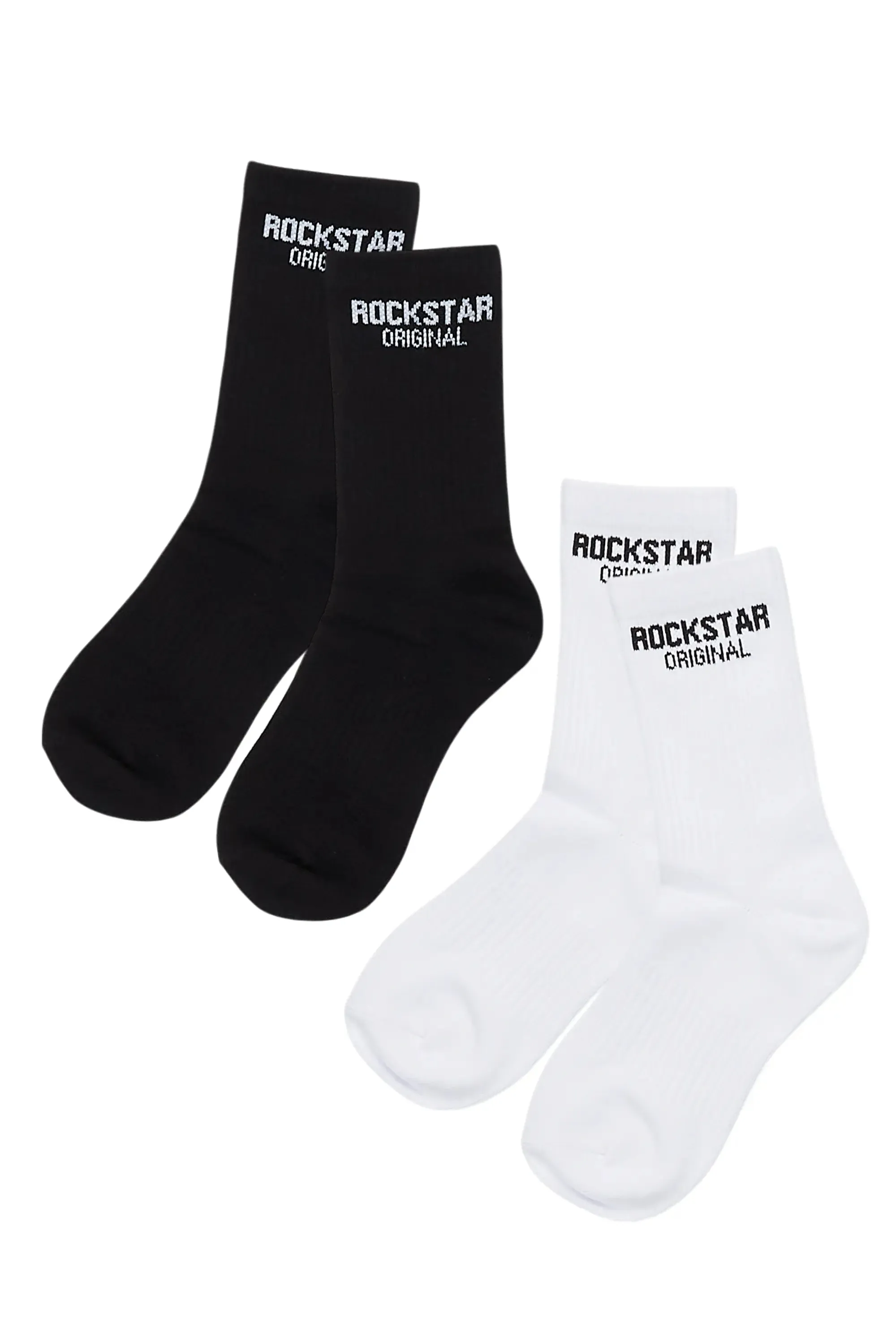 Womens Rockstar Dist White/Black Basic Socks 2 Pack sold by Rockstar Original