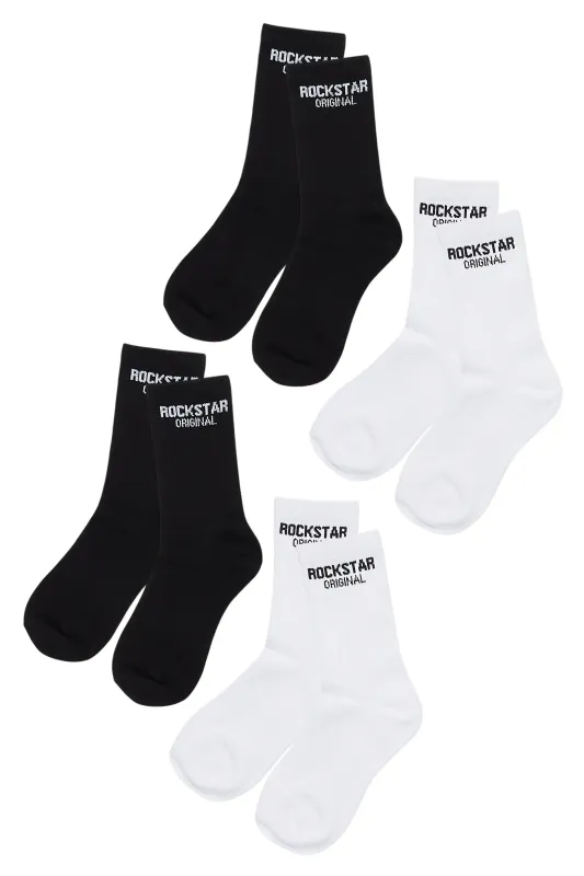 Boys Rockstar Dist White/Black Basic Socks 4 Pack sold by Rockstar Original