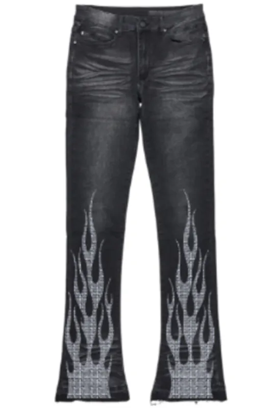 Samba Dark Grey Rhinestone Stacked Flare Jean sold by Rockstar Original