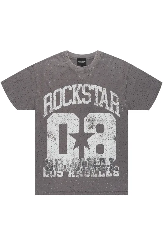Flamur Grey Graphic Rhinestone T-Shirt sold by Rockstar Original