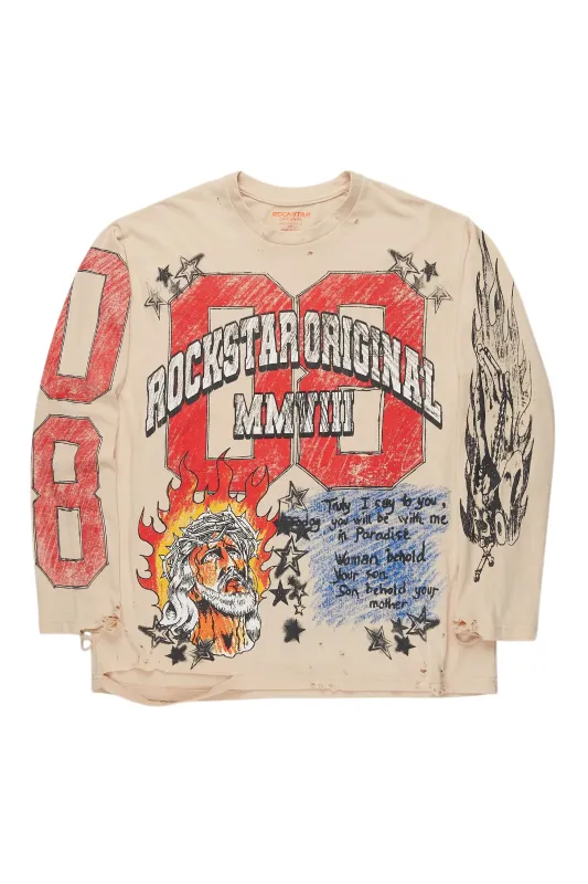 Jesus Crayon Vintage Sand Long Sleeve Graphic T-Shirt sold by Rockstar Original