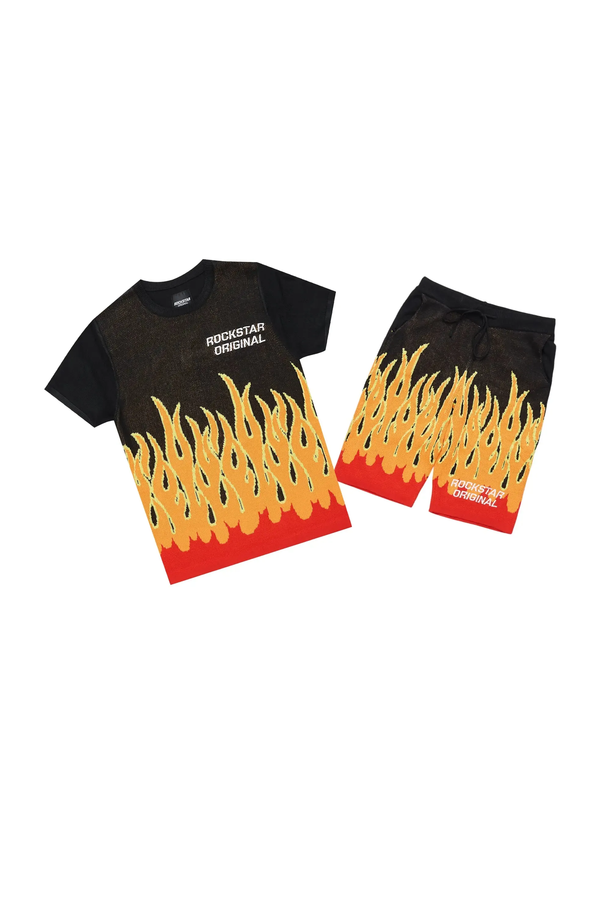 Boys Roeland Black Flame Short Set sold by Rockstar Original