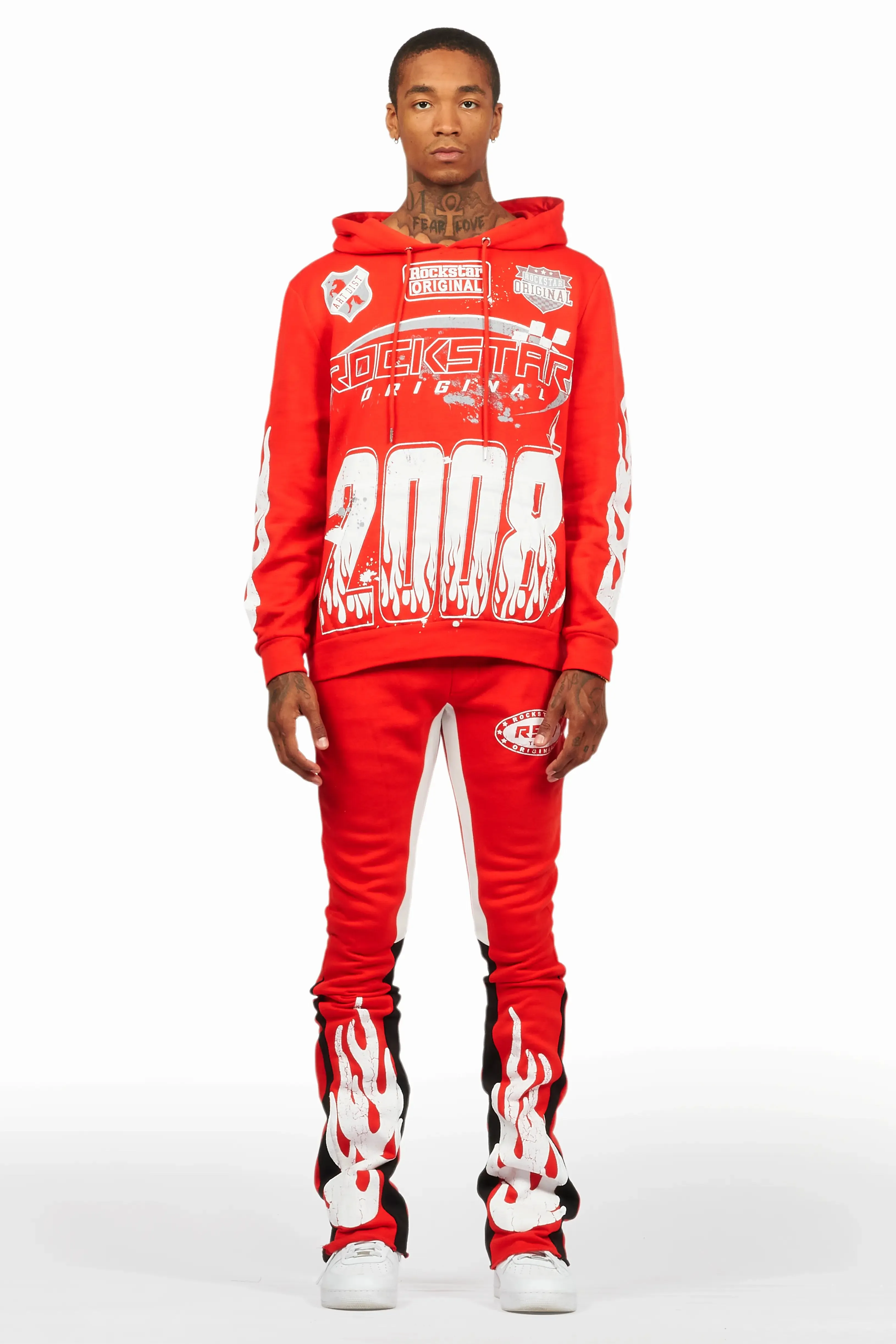 Amos Red/White Hoodie/Stacked Flare Track Set sold by Rockstar Original product image thumbnail 2