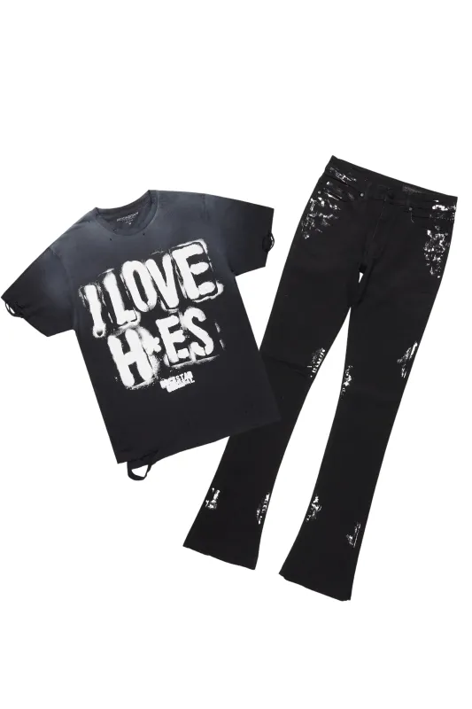 Banyan Black Graphic T-Shirt/Dag Stacked Flare Jean Set sold by Rockstar Original