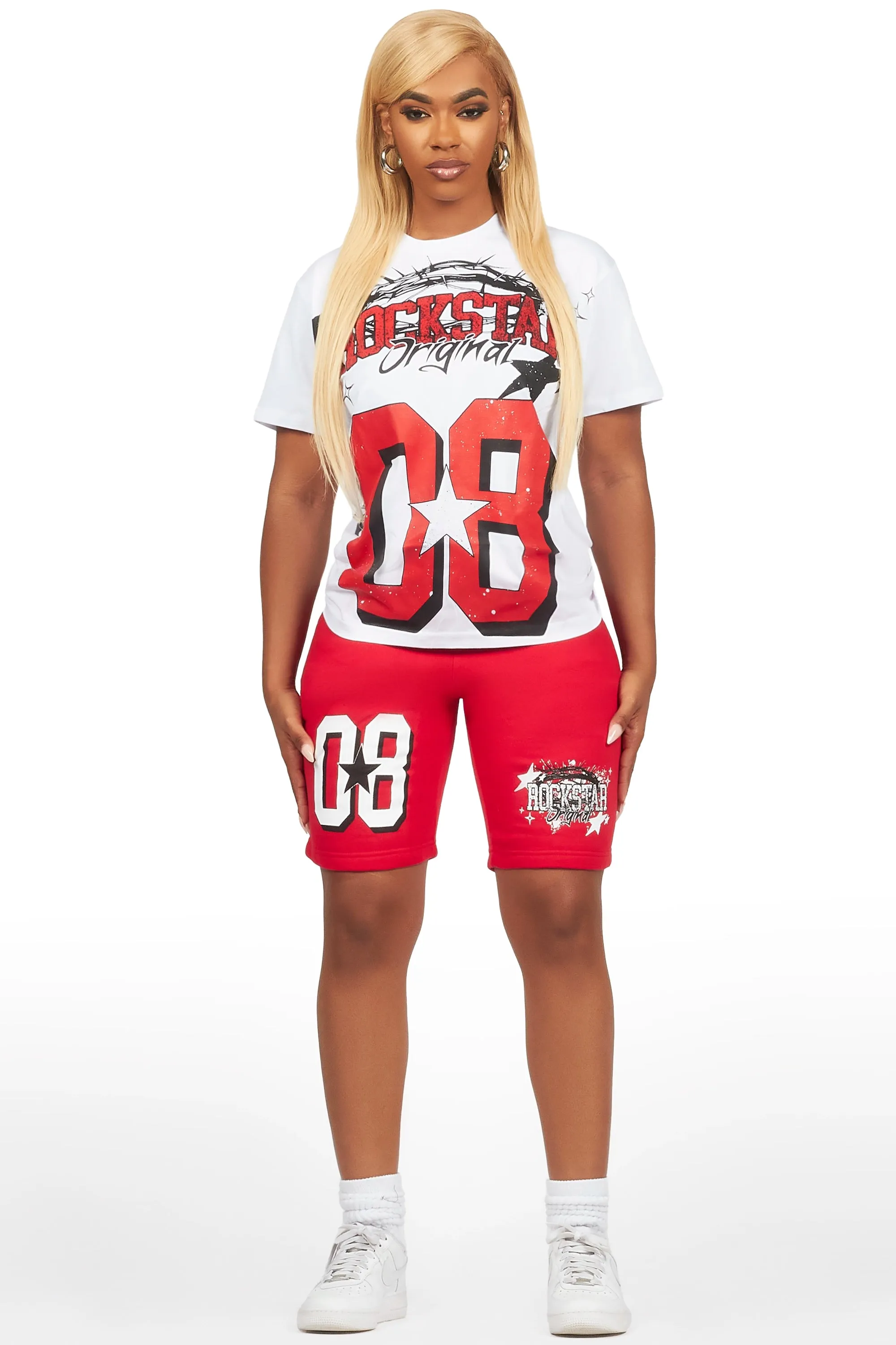 Keah White/Red T-Shirt Short Set sold by Rockstar Original