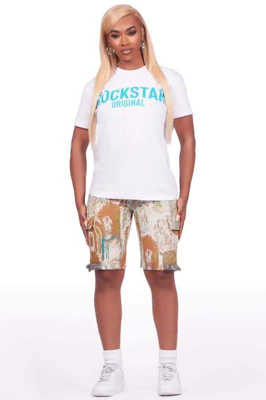 Ameera White/Beige T-Shirt Short Set sold by Rockstar Original