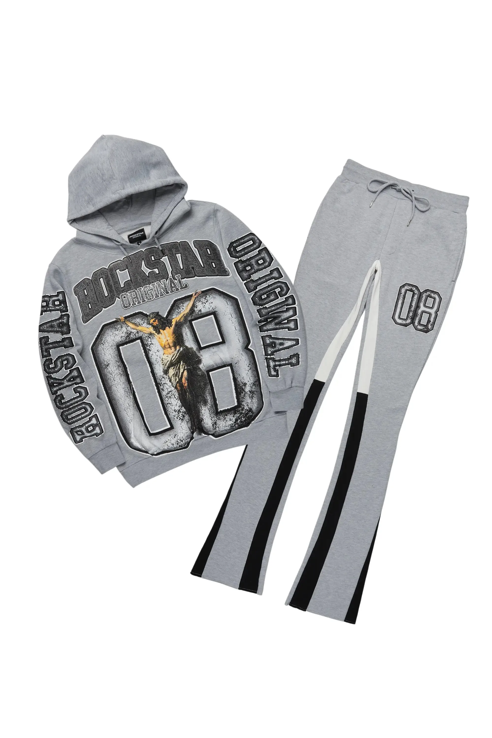 Fields Grey/White Stacked Flare Hoodie Track Set sold by Rockstar Original