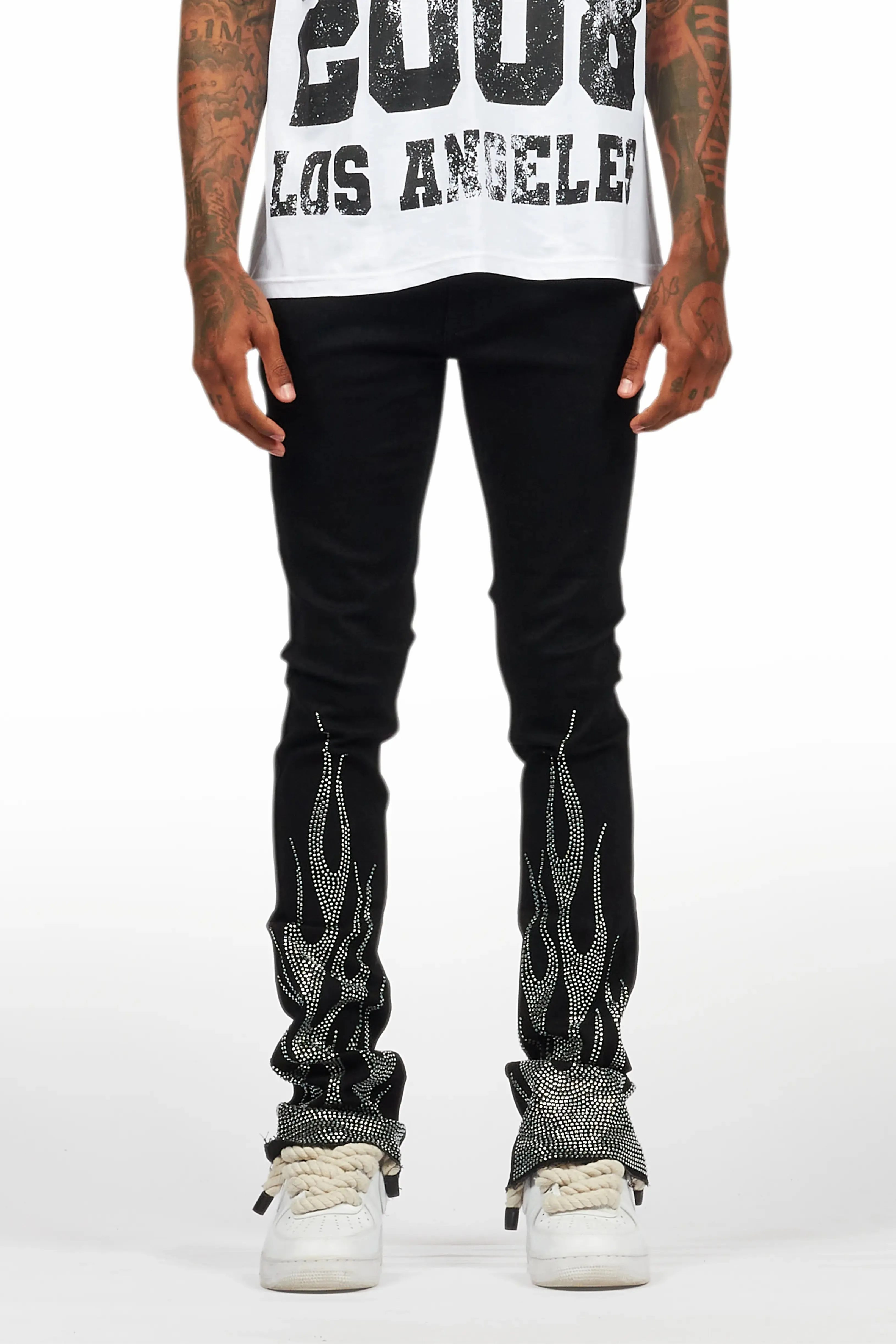 Samba Black Rhinestone Stacked Flare Jean sold by Rockstar Original