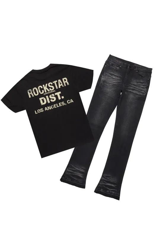 Lake Black/Beige T-Shirt/Dag Stacked Flare Jean Set sold by Rockstar Original