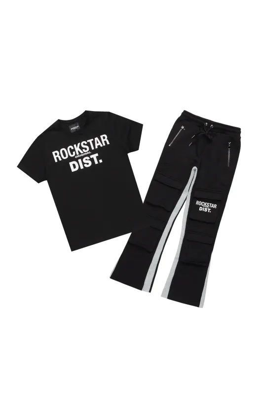Boys Antoon  Black T-Shirt Stacked Flare Set sold by Rockstar Original