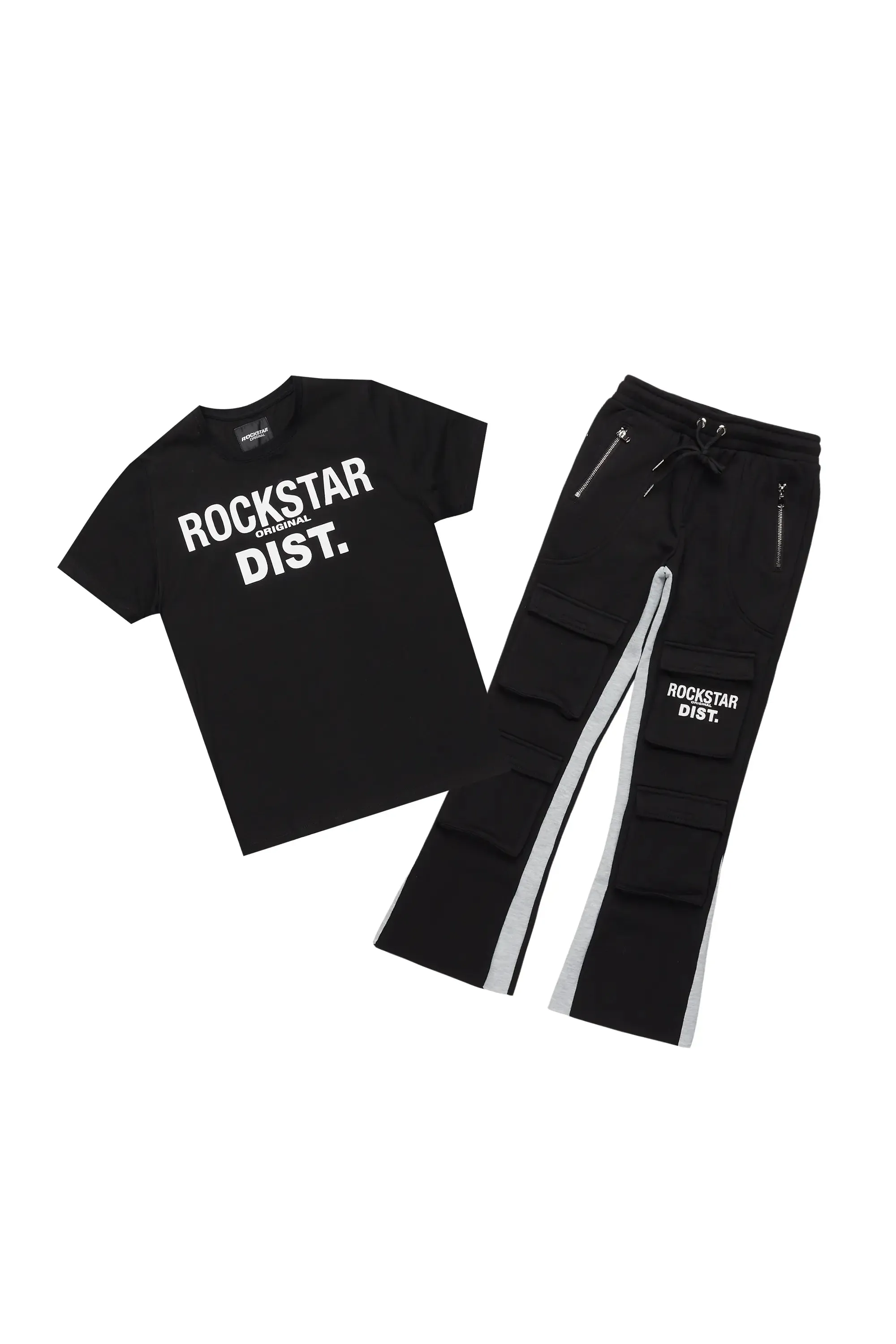 Boys Antoon Black T-Shirt Stacked Flare Set sold by Rockstar Original