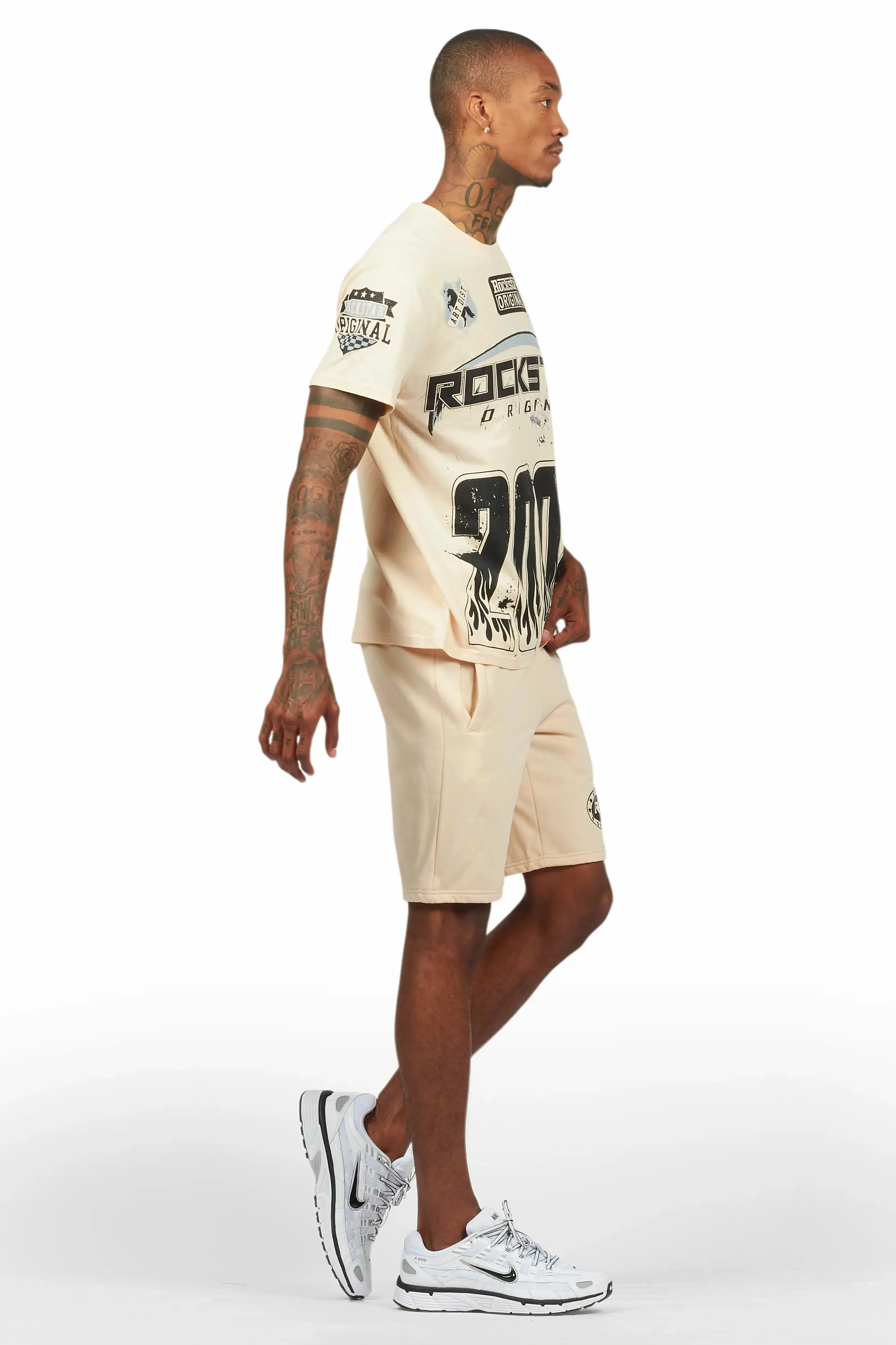 Amos Beige Graphic T-Shirt Short Set sold by Rockstar Original product image thumbnail 3