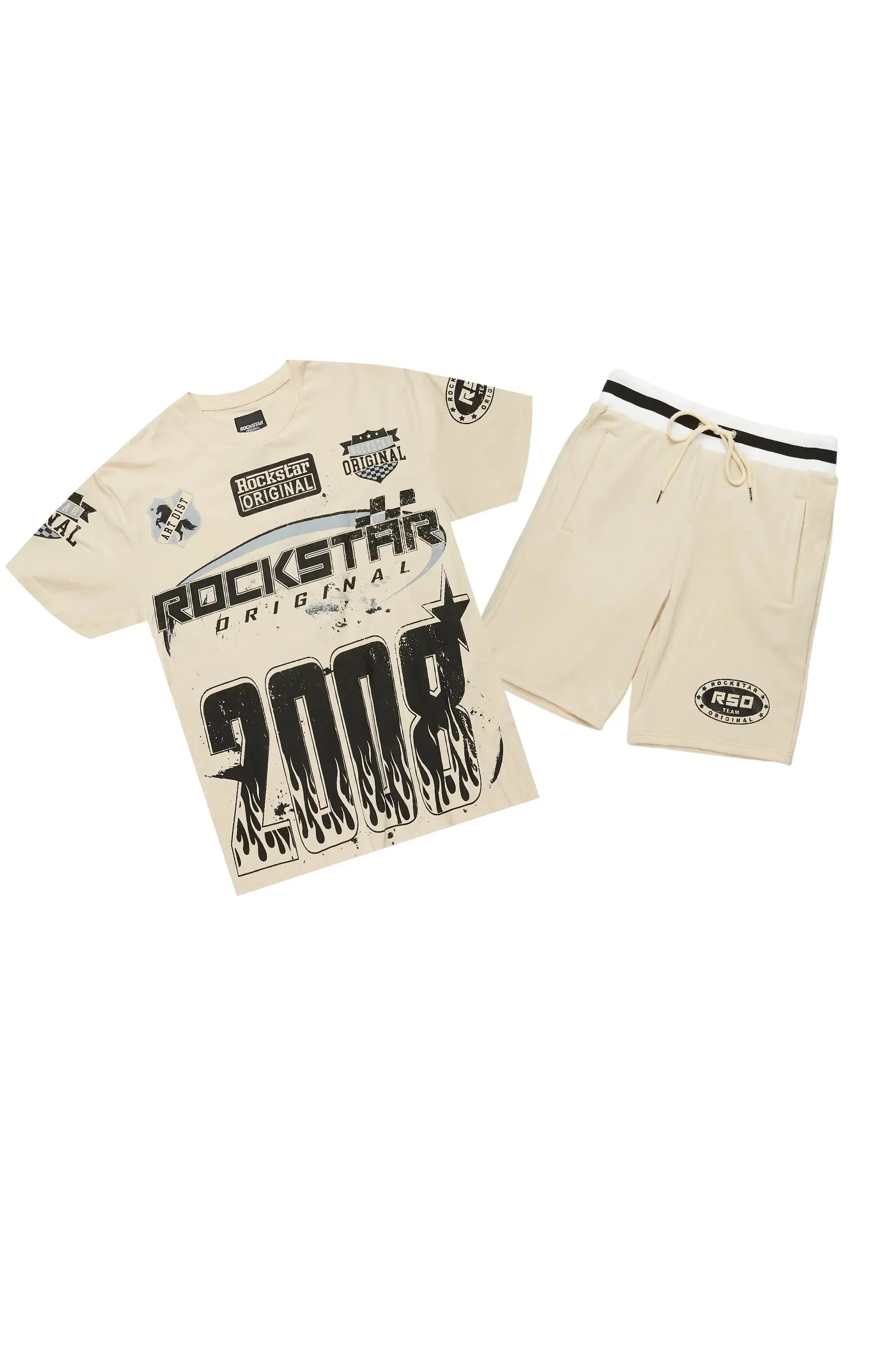 Amos Beige Graphic T-Shirt Short Set sold by Rockstar Original