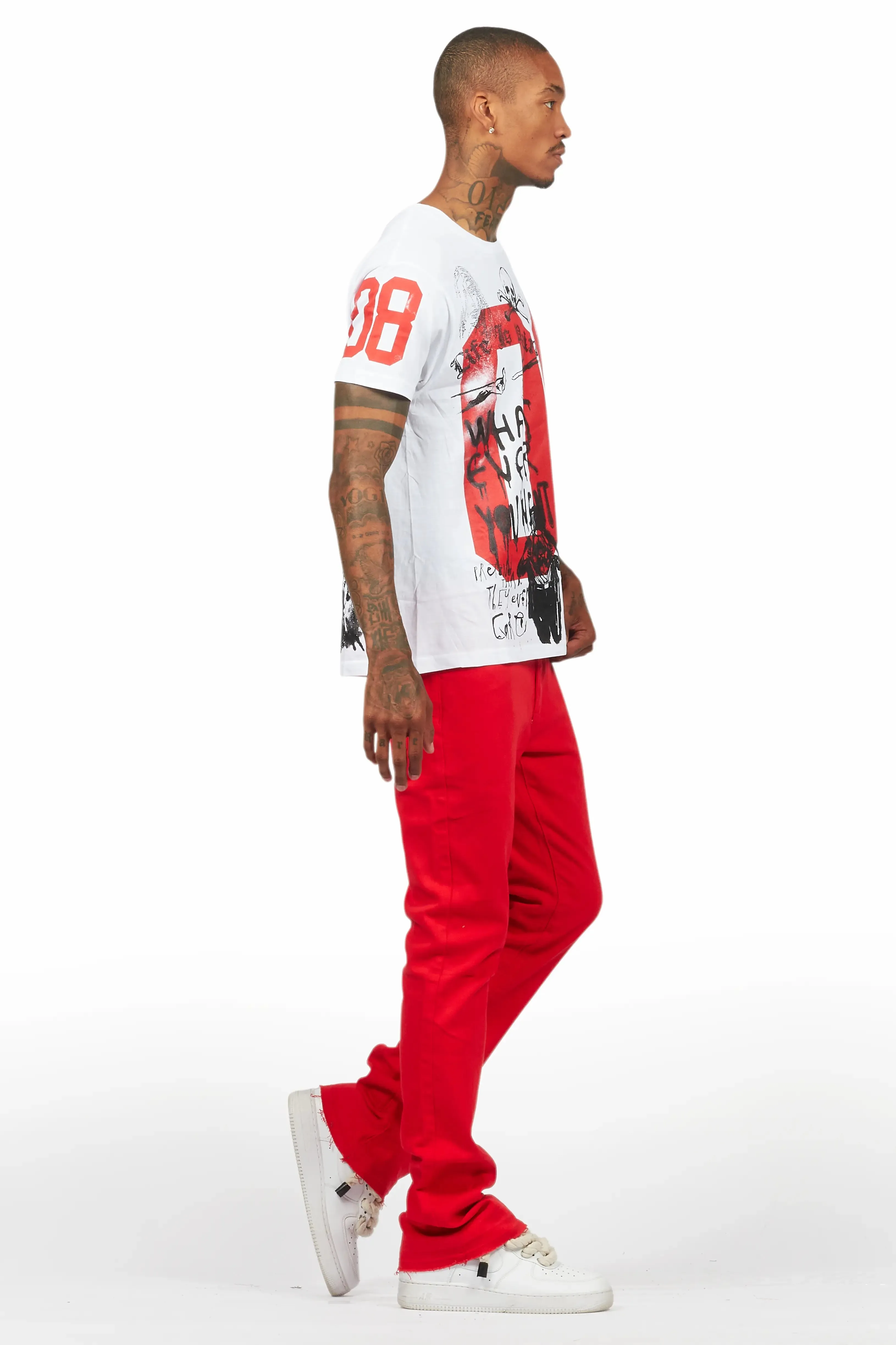 Grill White/Red Oversized Graphic T-Shirt/Dag Stacked Flare Jean Set sold by Rockstar Original product image thumbnail 3