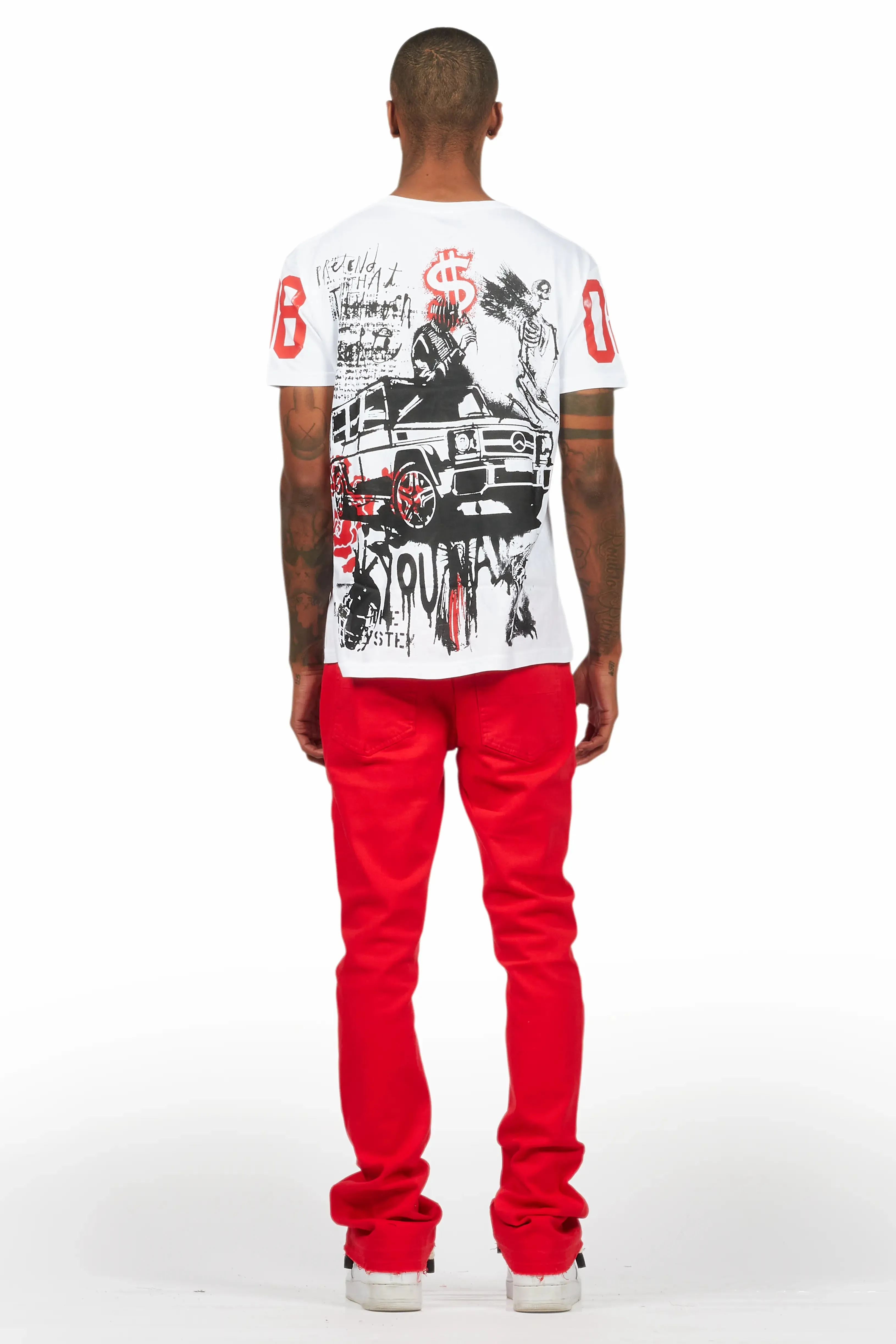 Grill White/Red Oversized Graphic T-Shirt/Dag Stacked Flare Jean Set sold by Rockstar Original product image thumbnail 4
