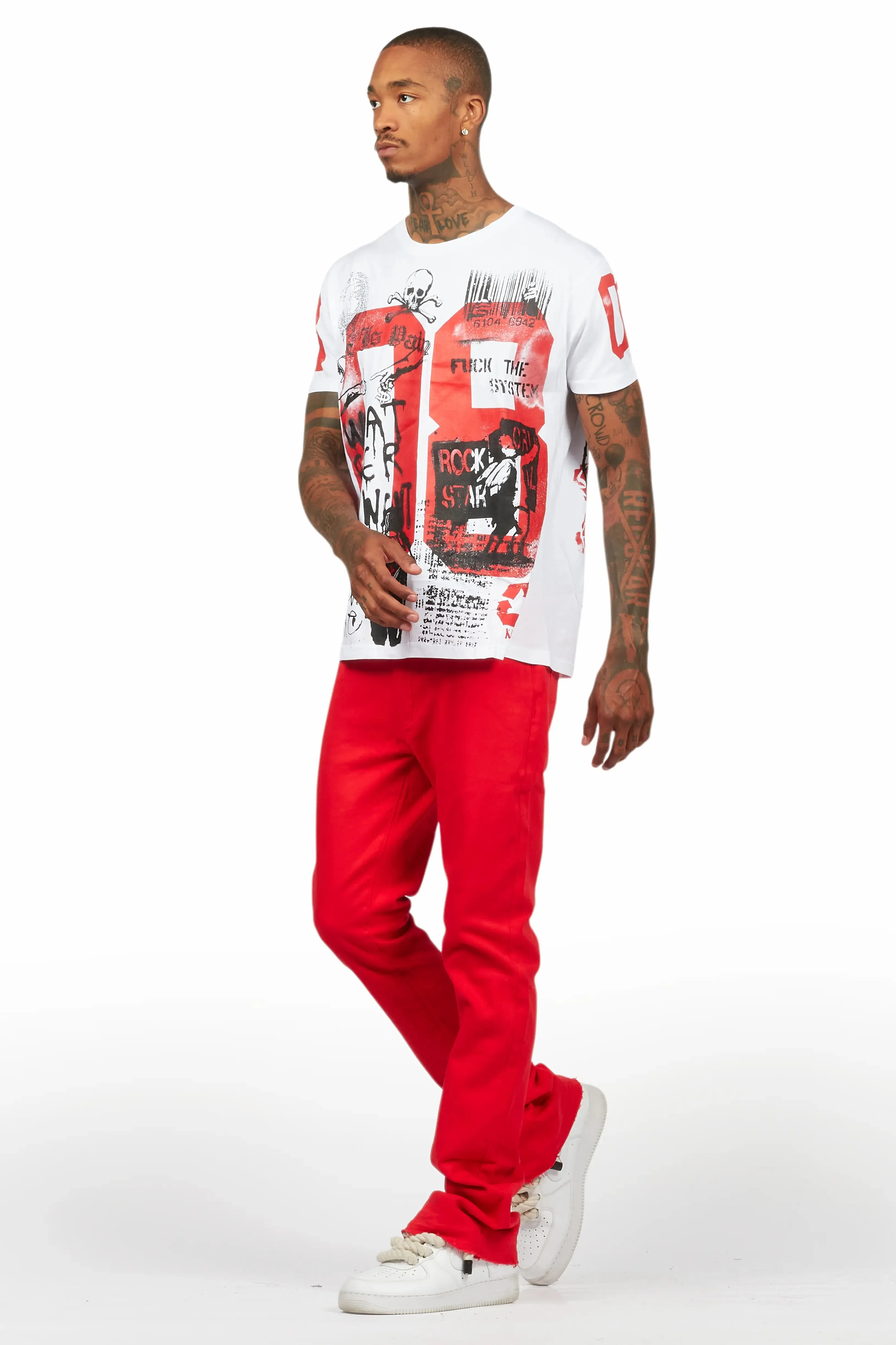 Grill White/Red Oversized Graphic T-Shirt/Dag Stacked Flare Jean Set sold by Rockstar Original product image thumbnail 5