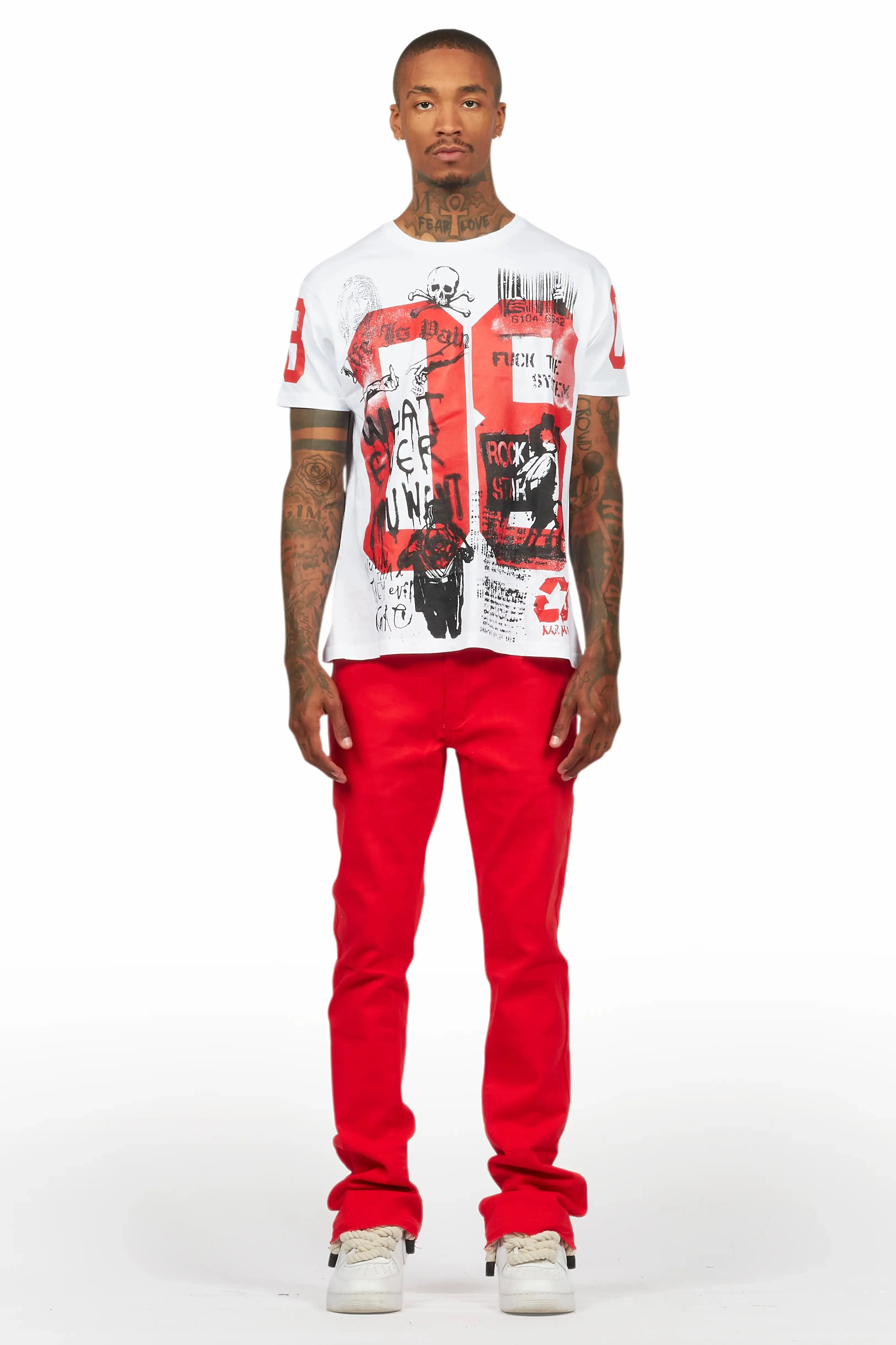 Grill White/Red Oversized Graphic T-Shirt/Dag Stacked Flare Jean Set sold by Rockstar Original product image thumbnail 2